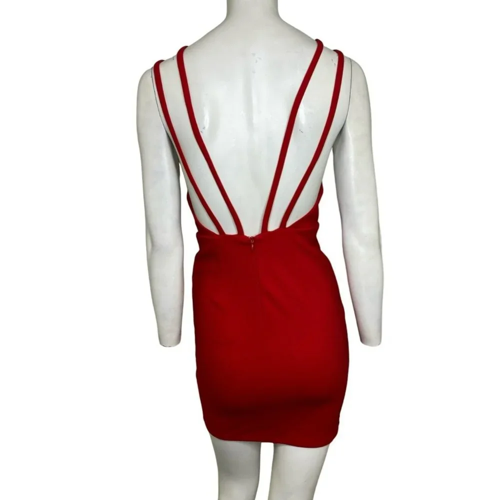 Alythea Strappy V-neck Bodycon Mini Dress Red Size Large NWT